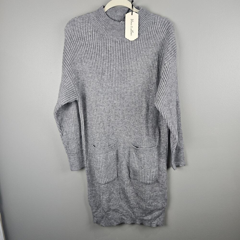 Sweater Dress Vine & Love Gray Two Pocket Long Sleeve Size Small